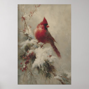 Poster Cardinal Vermelho no Galho Nevado, Vitoriano Vinta