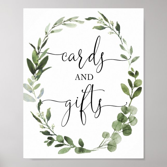 Poster Cards and gifts greenery wreath baby shower sign (Frente)