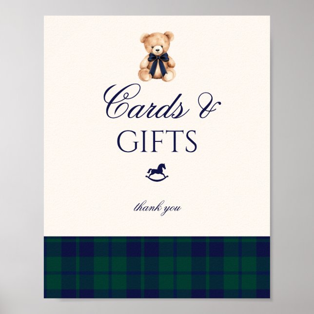 Poster Cards and gifts Preppy Teddy Bear Plaid (Frente)