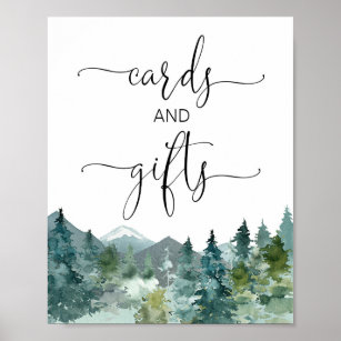 Poster Cards and gifts rustic mountains forest trees sign