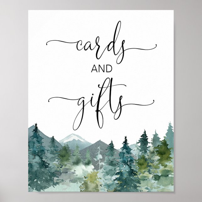 Poster Cards and gifts rustic mountains forest trees sign (Frente)