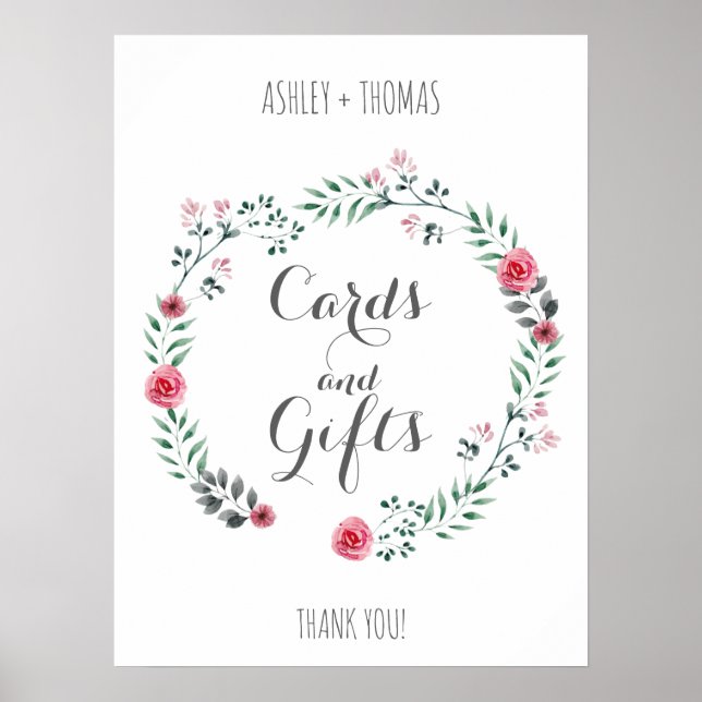 Poster Cards and gifts Wedding floral calligraphy sign (Frente)