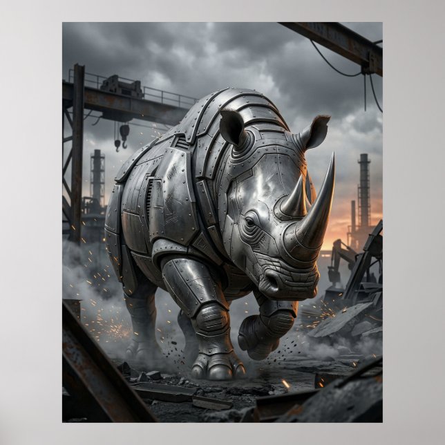 Poster Carga do Rinoceronte de Aço (Frente)