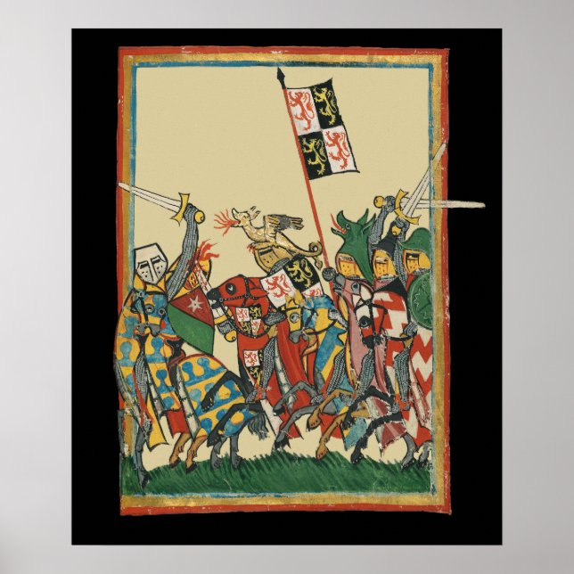 Poster Cargas de Cavalos, Codex Manesse do século 14 (Frente)