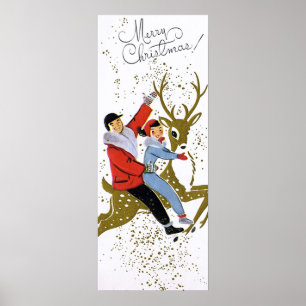 Poster Cargo retro do feriado do passeio da rena do natal