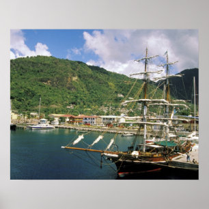 Poster Caribbean, St. Lucia, Soufriere. Boats in