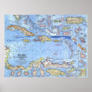 Poster " Caribe: 1962/presente - mapa das Índias Ocident