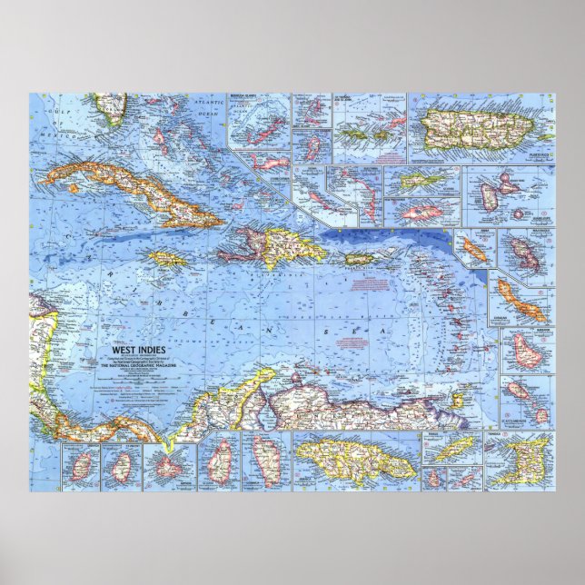 Poster " Caribe: 1962/presente - mapa das Índias Ocidenta (Frente)