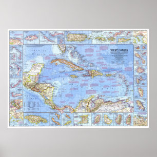 Poster " Caribe: 1970 - Mapa detalhado das Índias Ociden