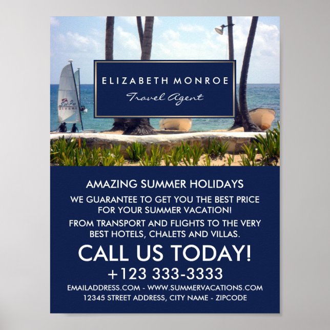 Poster Caribe Beach, Viagem Agent Advertising (Frente)