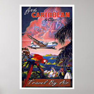 Pôster Caribe das viagens vintage pelo ar