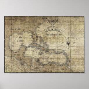 Pôster Caribe - mapa antigo