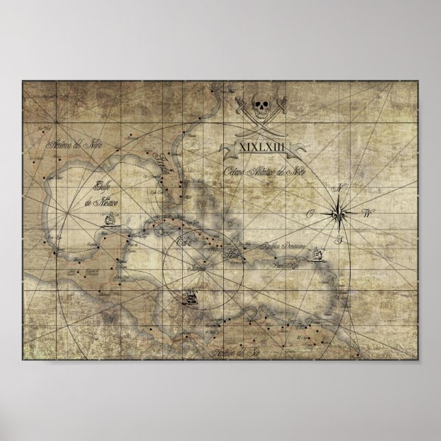Pôster Caribe - mapa antigo (Frente)