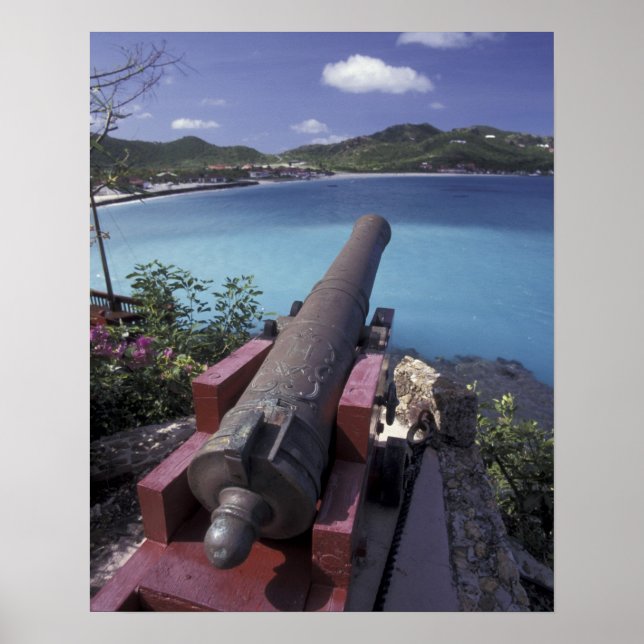 Poster CARIBE, St. Barts, canhão apontando para a Baía de (Frente)