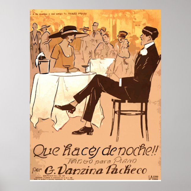 Poster Caricatura Argentina - 1920 Vintage - Música Folha (Frente)