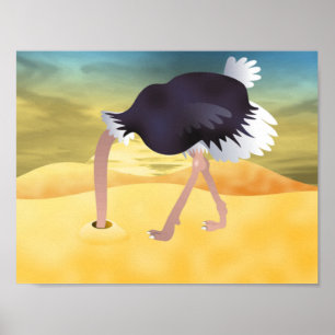 Poster Caricatura De Ostrich Com Areia De Cabeça