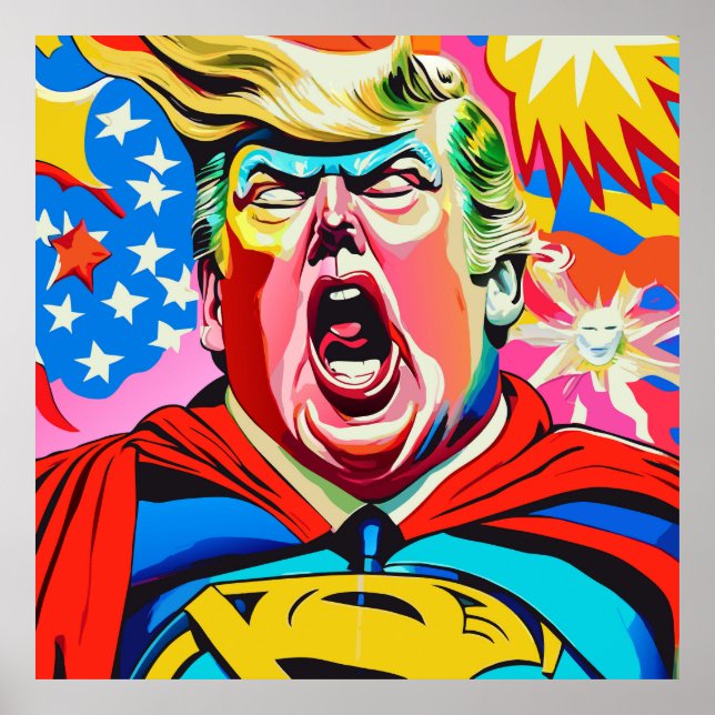 Poster Caricatura Engraçada Superherói Donald Trump Retra (Frente)