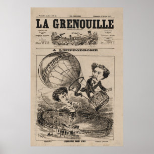 Poster Caricatura Francesa De Balonista No Balão De Ar Qu