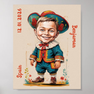 Poster Caricatura Personalizada de Criança com Traje Espa