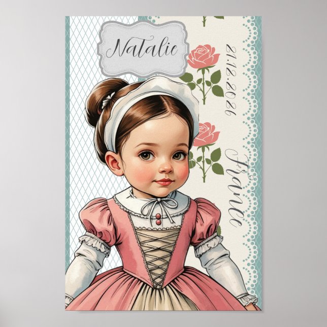 Poster Caricature Girl dressed up  in Vintage French  (Frente)