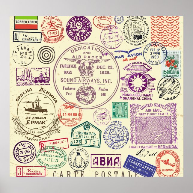 Poster Carimbos, conjunto decorativo de documentos. (Frente)