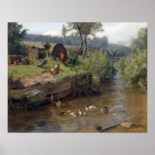 Poster Carl Jutz Duck Family no Weir (Frente)