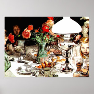 Poster Carl Larsson - À volta da lâmpada