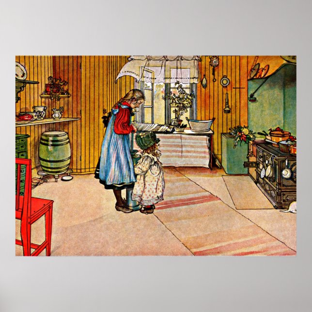 Pôster Carl Larsson art: A Cozinha (Frente)