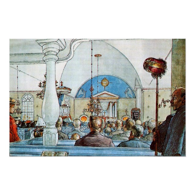 Pôster Carl Larsson trabalho de arte, Na Igreja (Frente)