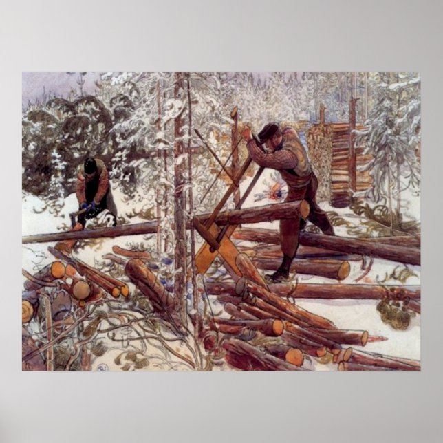Poster Carl Larsson Woodcutters na Floresta (Frente)