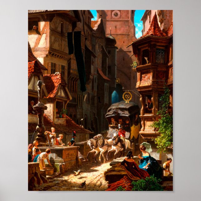 Poster Carl Spitzweg - Ankunft der Postkutsche 1859 (Frente)
