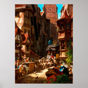 Poster Carl Spitzweg, Ankunft der Postkutsche 1859