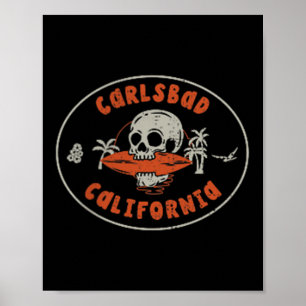 Poster Carlsbad California Ca Skull Surf Tatuagem Front&a