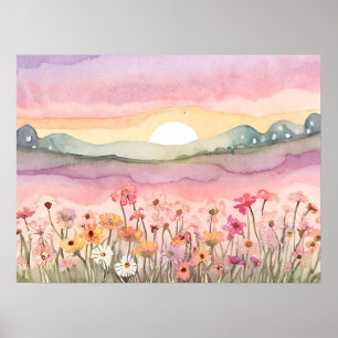 Poster Carlsbad Flower field sunset Penhor aquarela