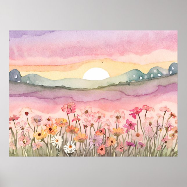 Poster Carlsbad Flower field sunset Penhor aquarela (Frente)