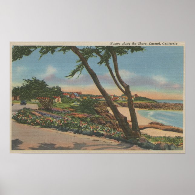 Poster Carmel, CA - Casas ao longo do Shore View (Frente)