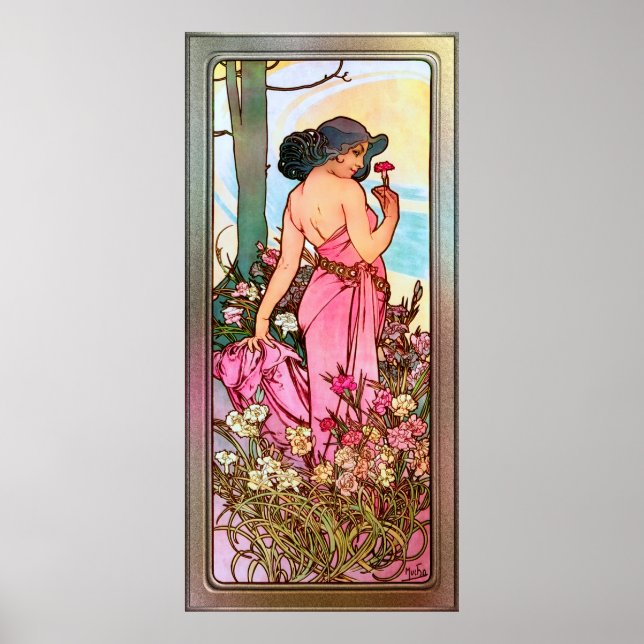 Poster Carnação Art Nouveau Retrato de Alphonse Mucha (Frente)