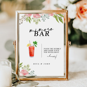 Poster Carnação Script Floral Mimosa Sinal de Casamento d