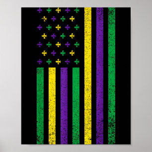 Poster Carnaval Americano Mardi Gras Bandeira Patriótica