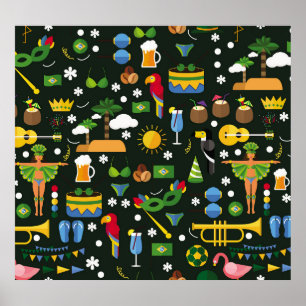 Poster Carnaval brasileiro, textura plana vintage.