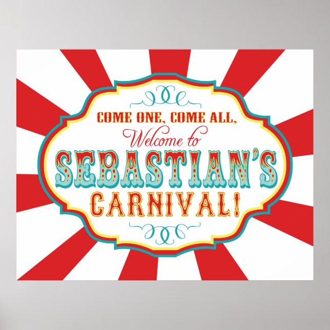 Pôster Carnaval Circo Birthday Banner Sebastian CUSTOM (Frente)