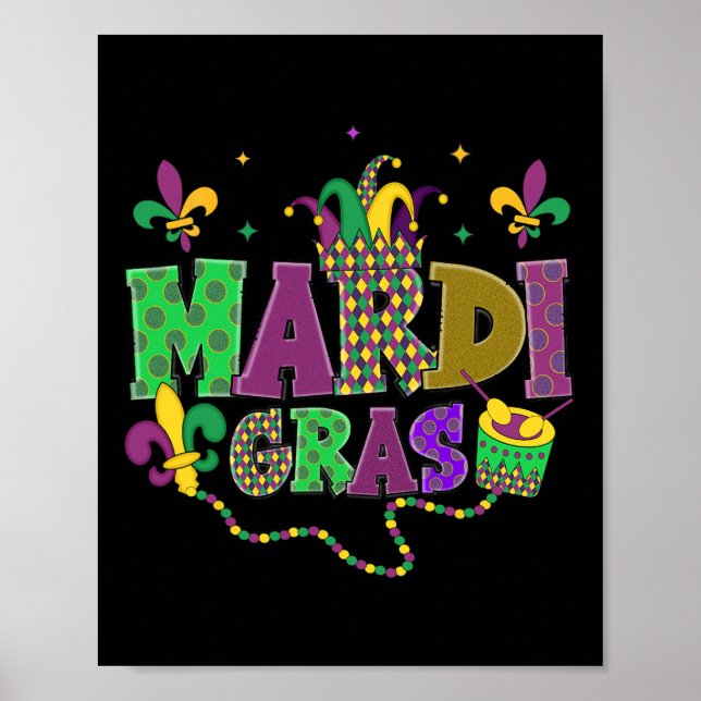 Poster Carnaval de Mardi Gras Fat Terça-Feira Fleur De Li (Frente)