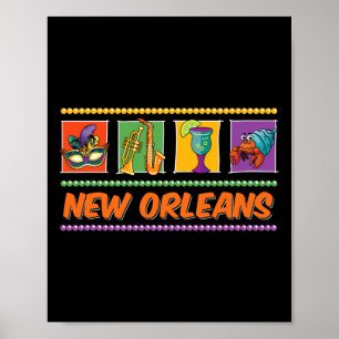 Poster Carnaval de Nova Orleans Louisiana Jazz Antigo Sou