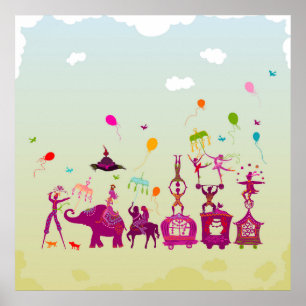 Pôster carnaval do circo que viaja durante a luz do dia