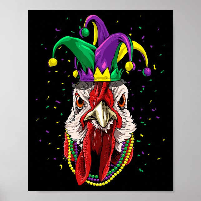 Poster Carnaval do Partido Mardi Gras Jester Chicken Love (Frente)