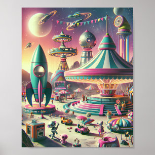 Poster Carnaval espacial Whimsical - Retrofuturística dos