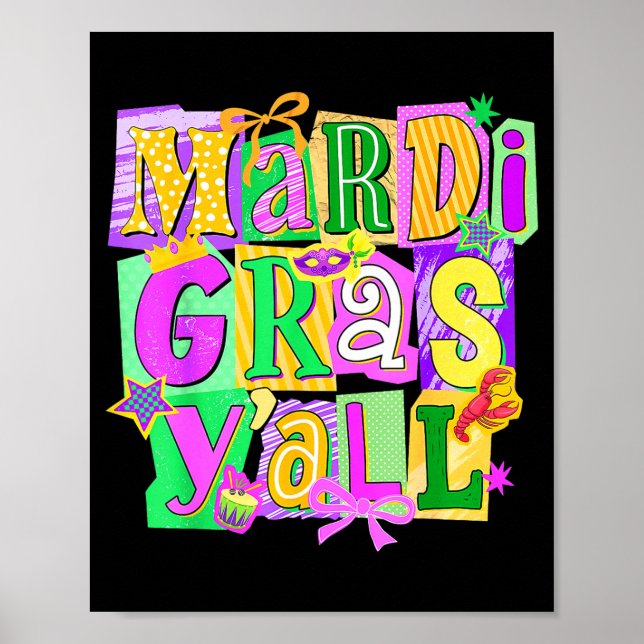Poster Carnaval Retro Mardi Gras Yall Coquette Laço Nova  (Frente)
