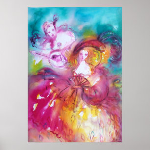 Pôster Carnaval Venetian de PIERROT E de ARLECCHINA,