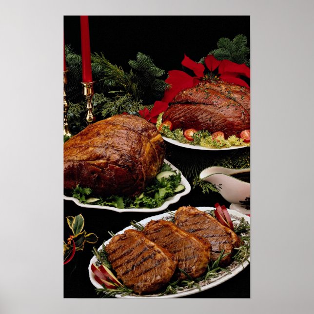Poster carne assada e bifes de carne de Natal deliciosa (Frente)