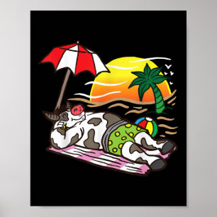 Poster Carne Assada Vaca Bronzeando Na Praia Churrasco De